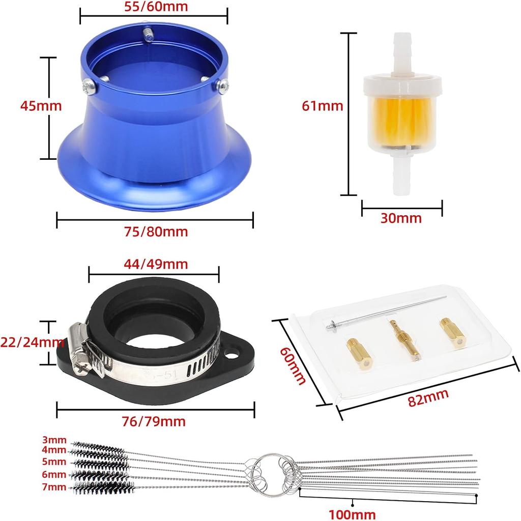 PWK 21Mm Carburetor, Universal Mortorcycle Racing With Blue Float Bowl Horn Cup Intake Manifold Fit For 2T 4T Engine Scooter Motorcycle ATV Quad Pit