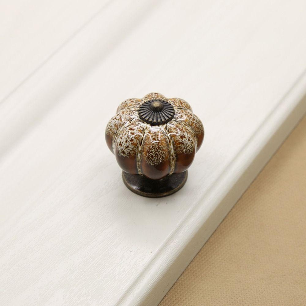 

Single Hole Ceramic Pumpkin Handle Leopard Pattern Drawer Knobs Simple Rural Cabinet Knob Bookcase белый
