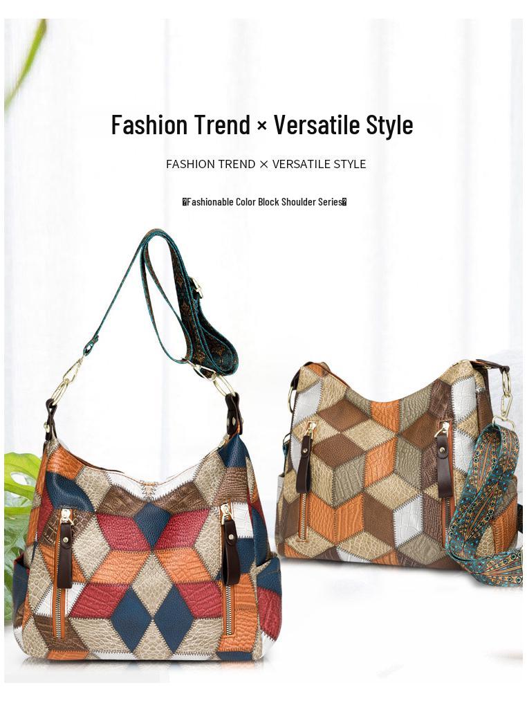 2024 Retro Color Block Large-Capacity Single Shoulder Crossbody Mummy Bag for Women