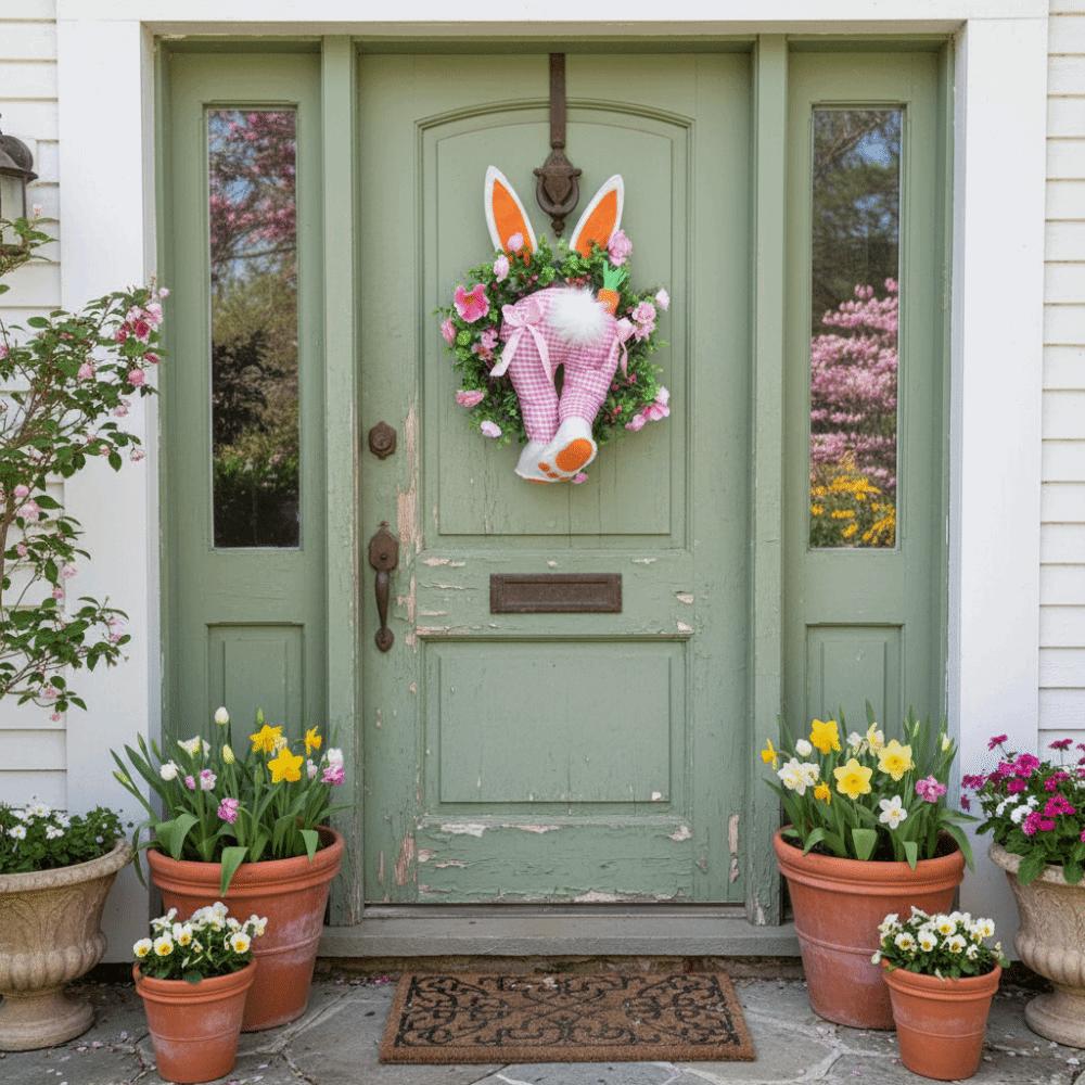 Realistic Design Easter Bunny Wreath Fresh Decoration Reusable Wreath  Space Settings