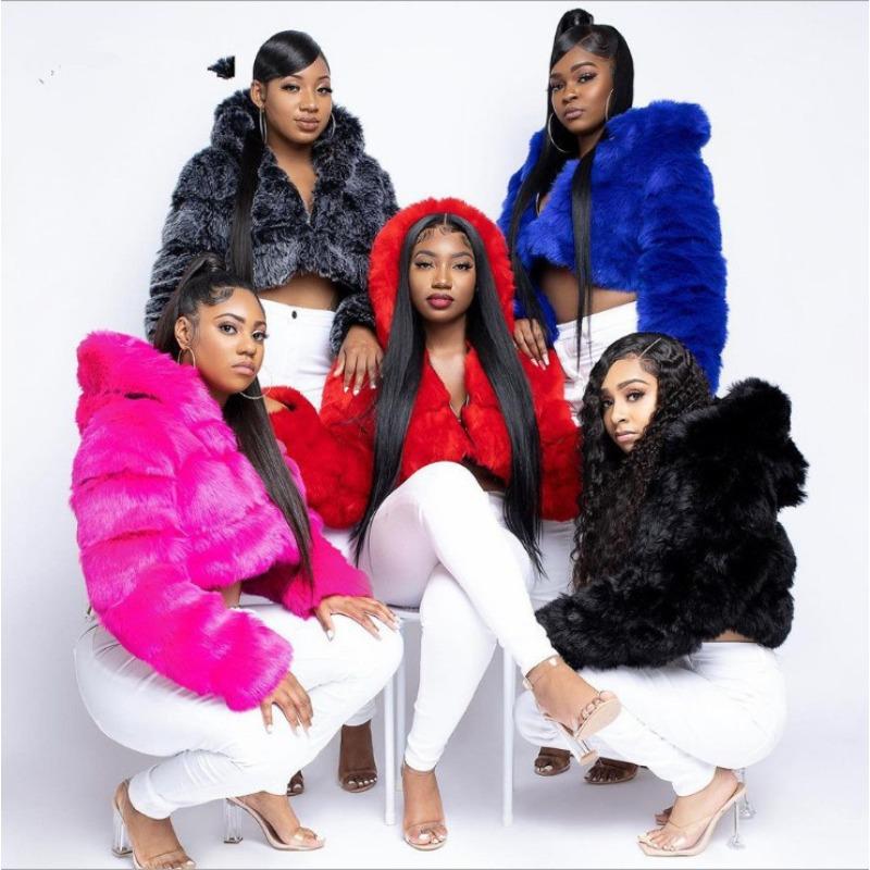 Fur Autumn and Winter New Imitation Fur Warm Hooded Fur Coat Women