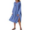 Women's Dresses Loose Casual Solid Color V-Neck Button Long Dresses