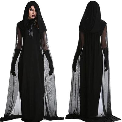 Cadılar Bayramı Vampir Cadı Kostümü Siyah Tül Pelerin Elbise Cosplay Parti Üniforması Cadılar Bayramı Gösteri Kıyafeti
