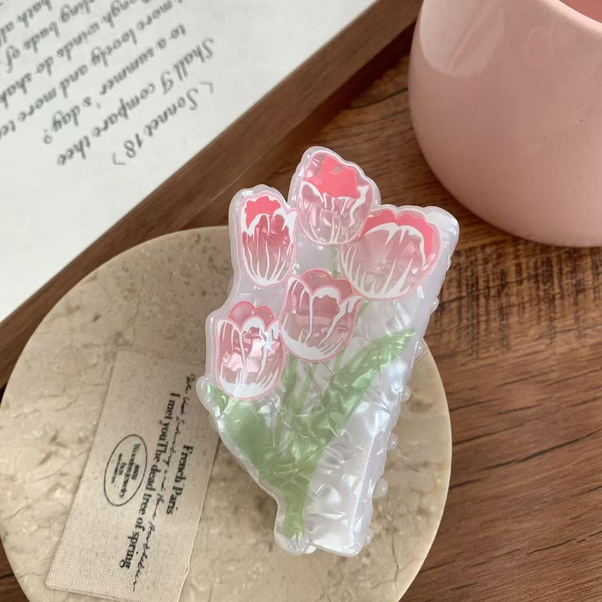 

1 шт. Милая свежая заколка для волос с цветком Тюльпан роза новый акриловый зажим-краб для задней части головы аксессуары для волос