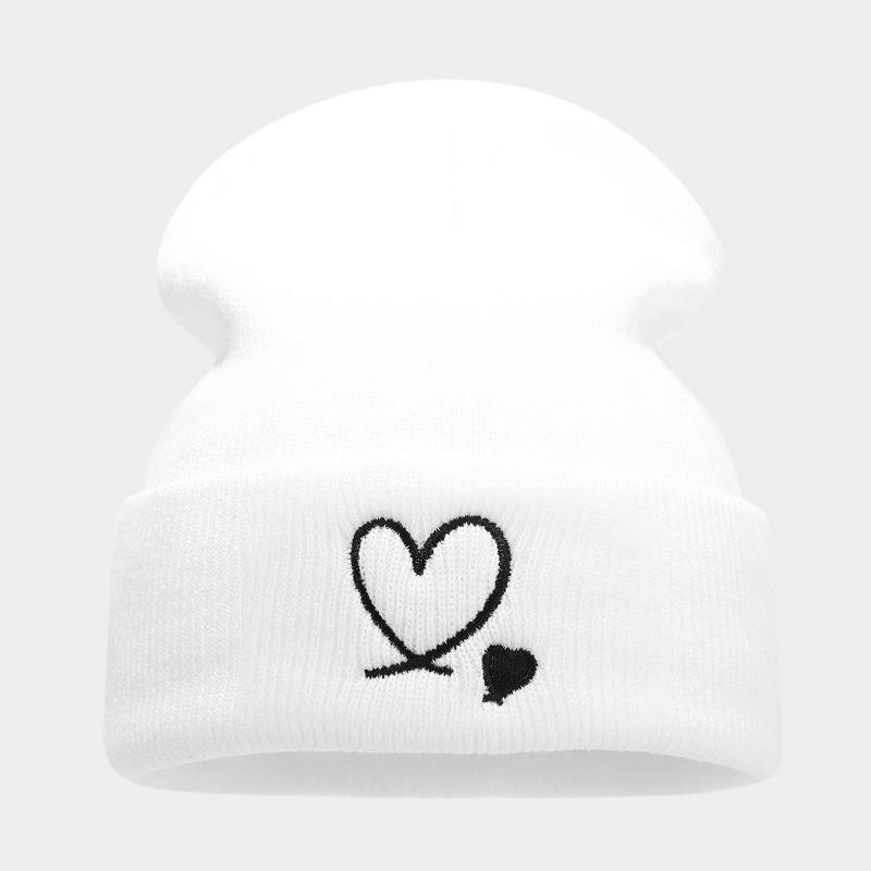

Простая и модная вязаная шапка с вышивкой «любовь», повседневная, универсальная, солнцезащитная, теплая шапка, шерстяная шапка-бини для пары one size fits all белый