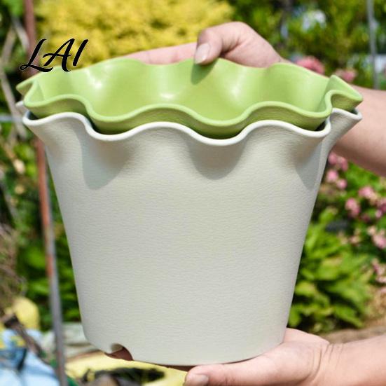Plant Pots for Courtyard Large Flower with Drainage Holes And Tray Saucers Ruffled Edge Planter Decorative Home Indoor Outdoor Plants Creative