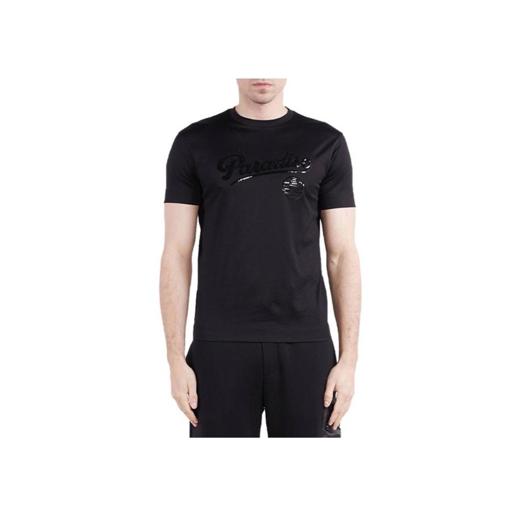 Emporio Armani Letter Print Crew Neck Short Sleeve T-Shirt Men T-Shirts Black 3R1TBH-1JSAZ-0043