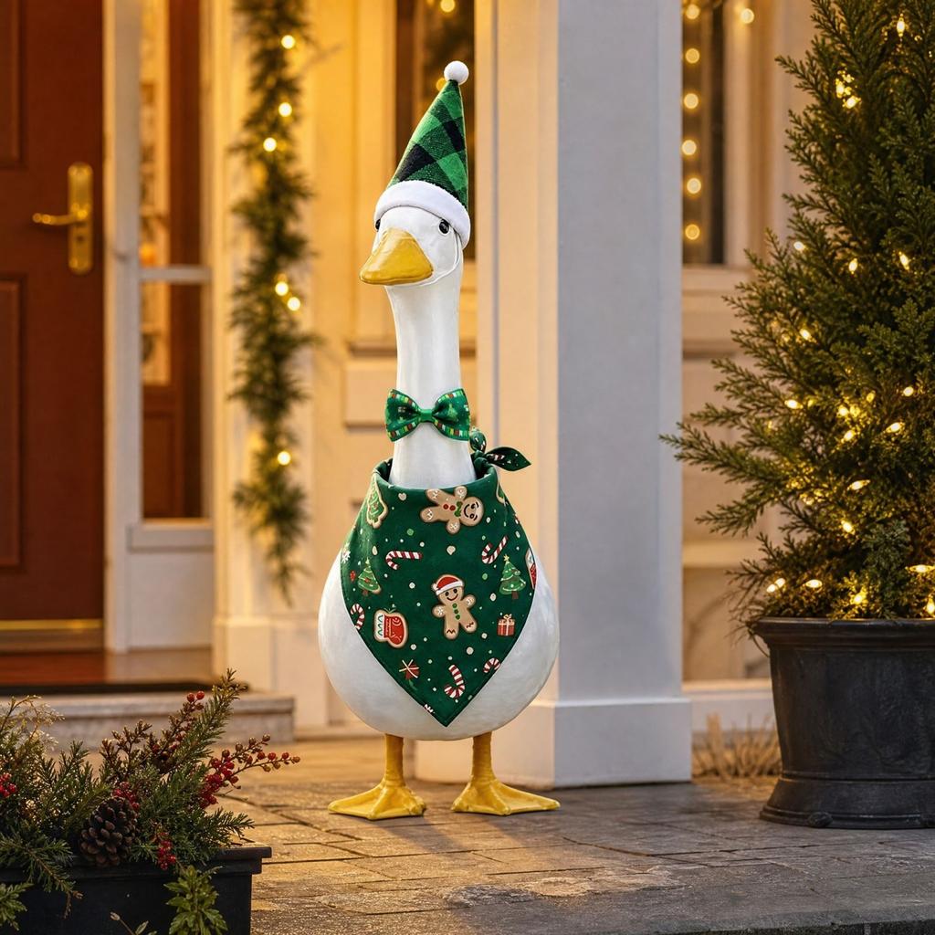 Christmas Costume Set with Santa Hat, Bib and Tie for Outdoor Yard Garden Decoration