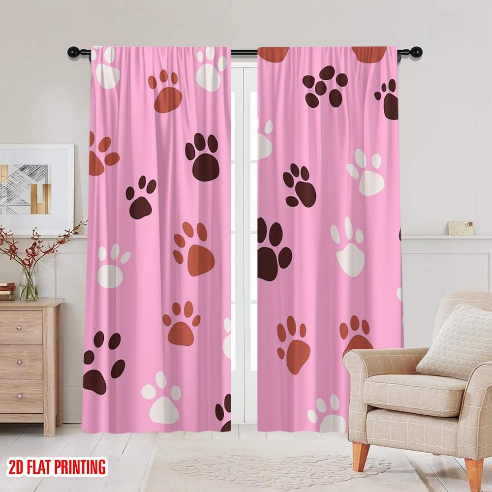 2pcs,2D Plane Printing Creative Curtains Paws Parade Versatile Durable Polyester (without Rod) Room Decor Ldeal for Bedroom
