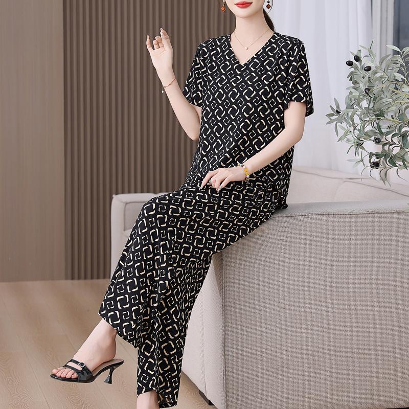 Summer Women's Two Pieces Set Plus Size Elegant Cotton Linen Wide Leg Pant Sets Casual Ladies Clothes