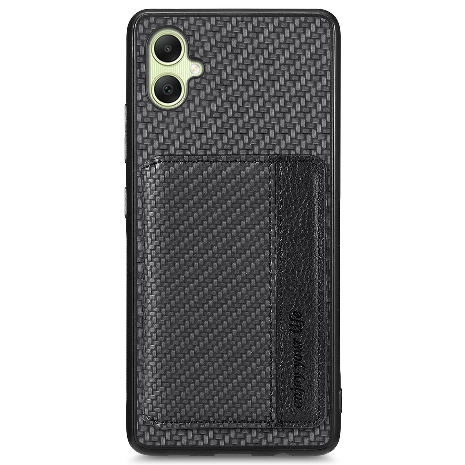 

For Samsung Galaxy A05 4G Case Kickstand Card Slots Leather+PC+TPU Phone Cover Black