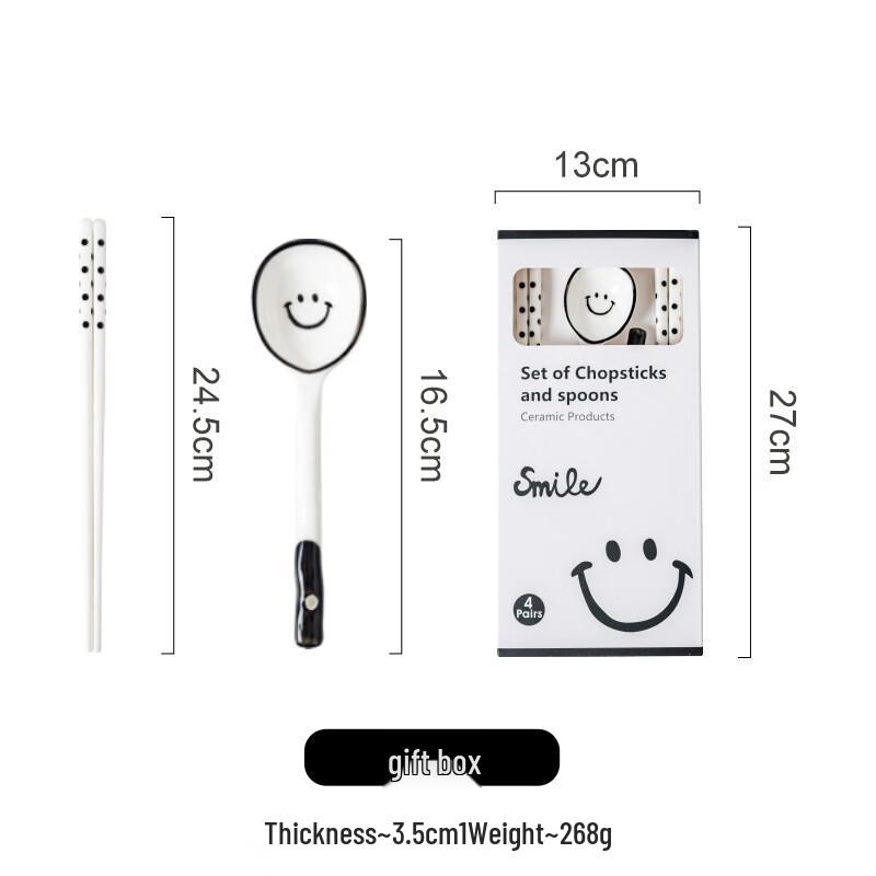 

Smiling Face Ceramic Spoon and Chopsticks Dining Set