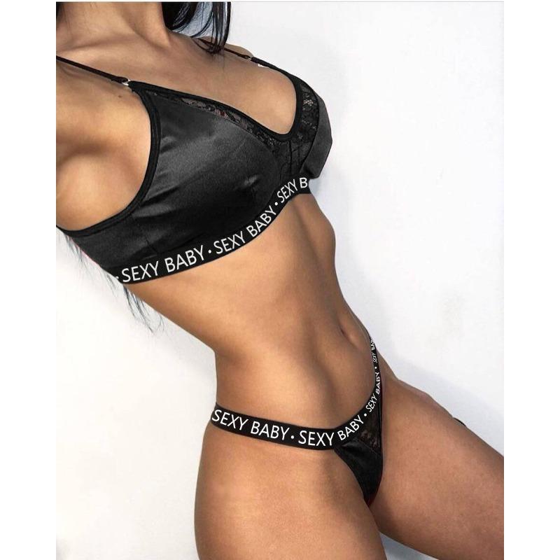 Сексуальное нижнее белье сексуальный атласный кружевной комплект бикини из трех предметов S