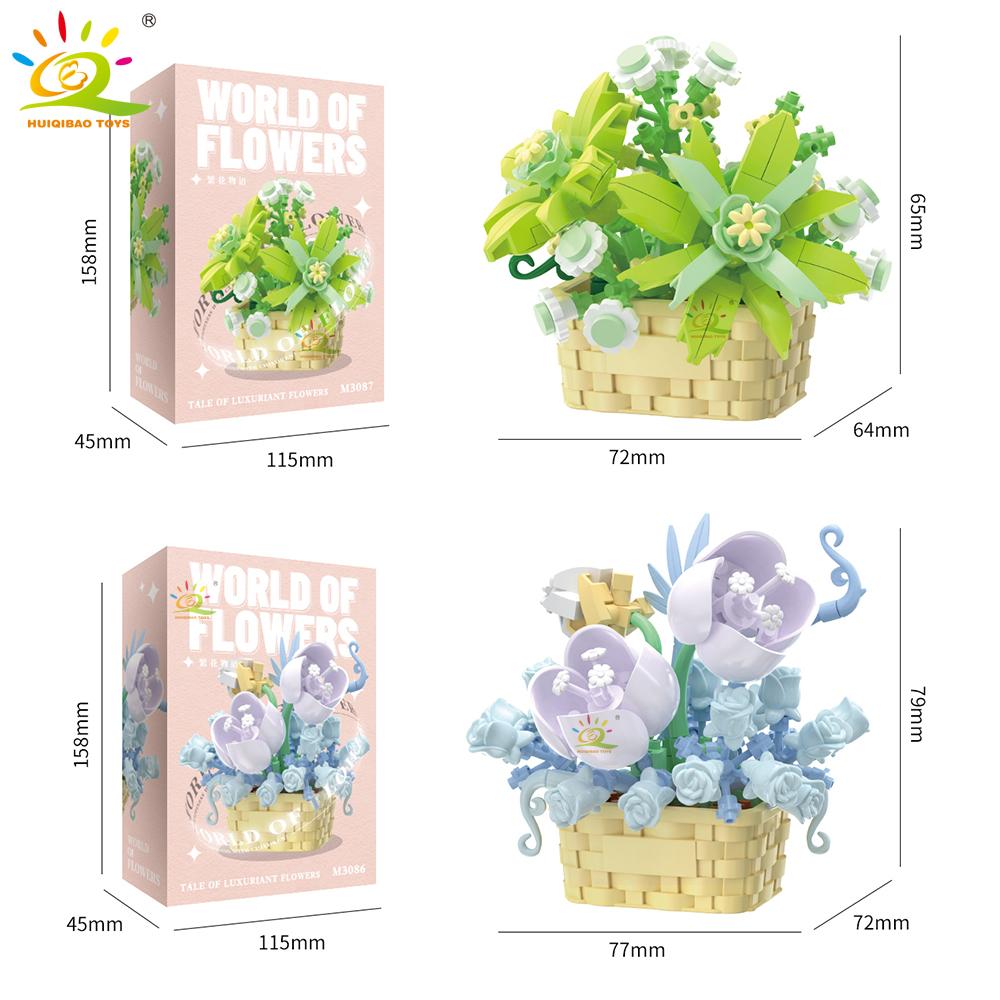 HUIQIBAO MOC Bouquet Potted Plant Micro Building Blocks Eternal Flower Model DIY Home Desk Decoration Brick Toy For Children