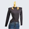 from Cupboard Spring and Autumn round Neck Halterneck Bingqu Knitting Silm Long Sleeves Fake Two-Piece Cut Out Stylish Pullover Women's Clothing