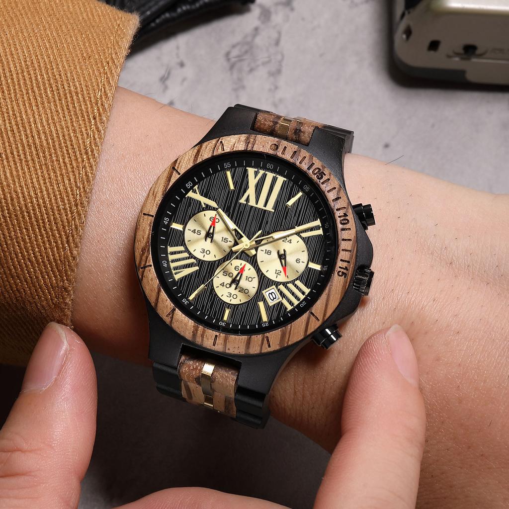 New Fashion Retro Wooden Watch Europe and The United States Popular Style Multi-functional Men's Quartz Watch