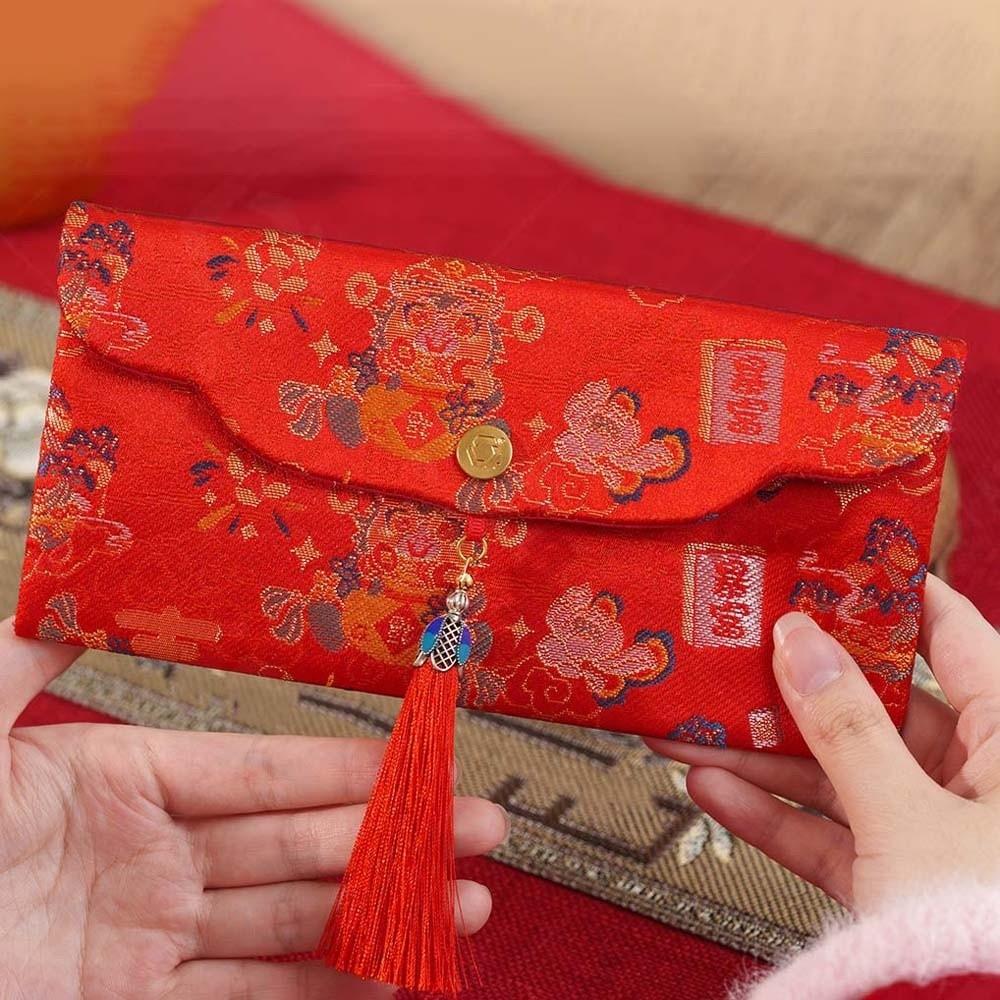 Brocade Embroidered Chinese New Year Red Wallet Traditional God of Wealth Red Pocket  Graduation