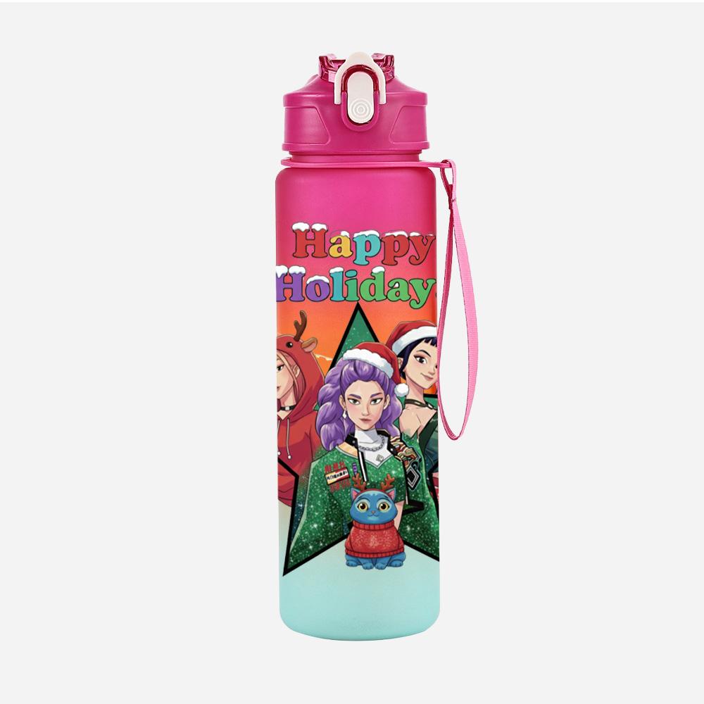 Cartoon Weihnachten K-Pop Dämonenjäger Bedruckte 750 ml Wasserflasche Große Kapazität Trinkbecher Tragbar Outdoor Sport Wasserbecher Kinder Kind Geschenk