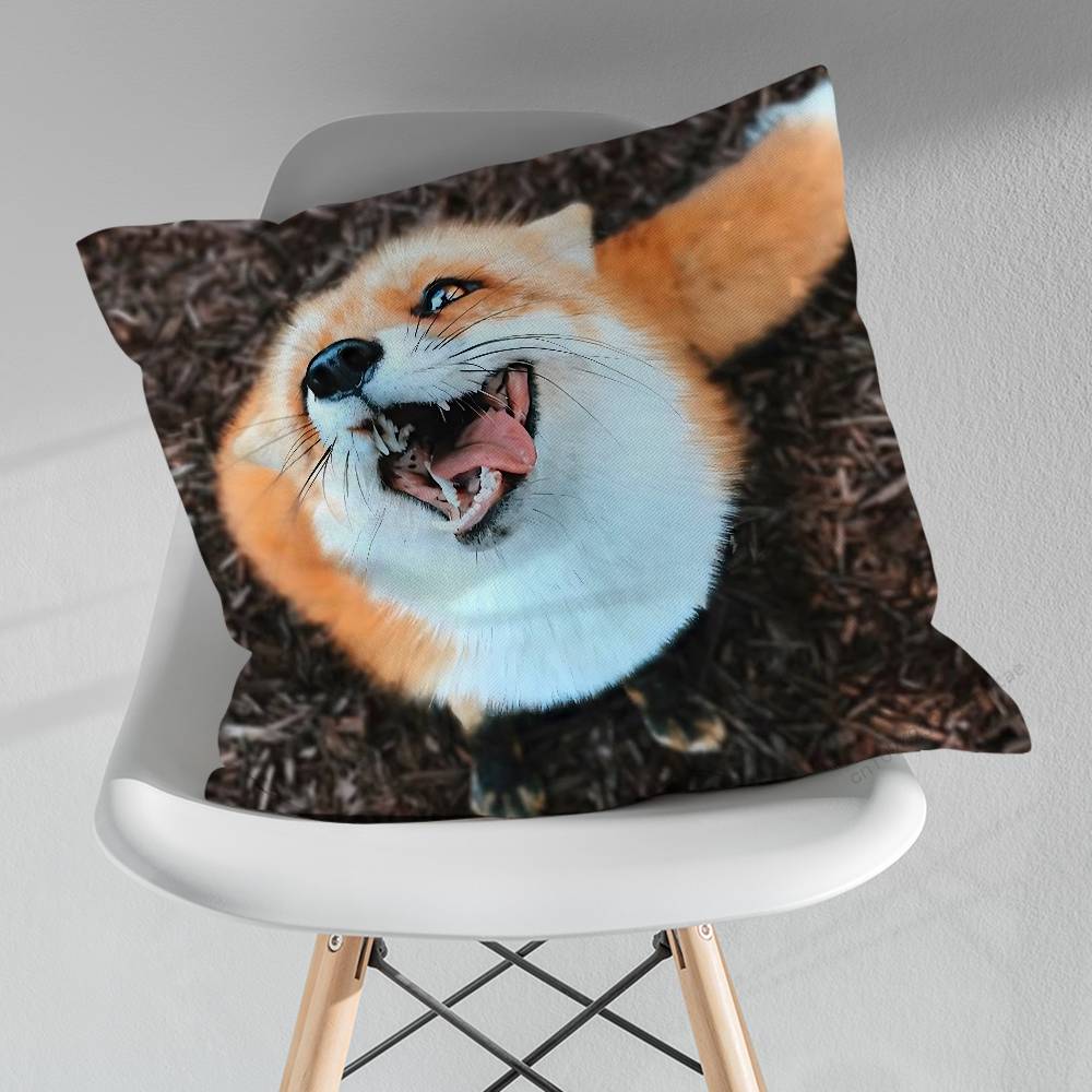 Cute Fox Animal Expression Throw Pillow Case Living Room Sofa Cushion Cover For Home Bedroom Decoration Protector