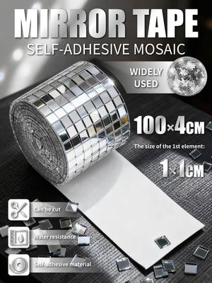 100×4CM Self-Adhesive Mirror Mosaic Tape - 1×1CM Square Mirror Tiles for Decor (Water-Resistant & Cuttable)