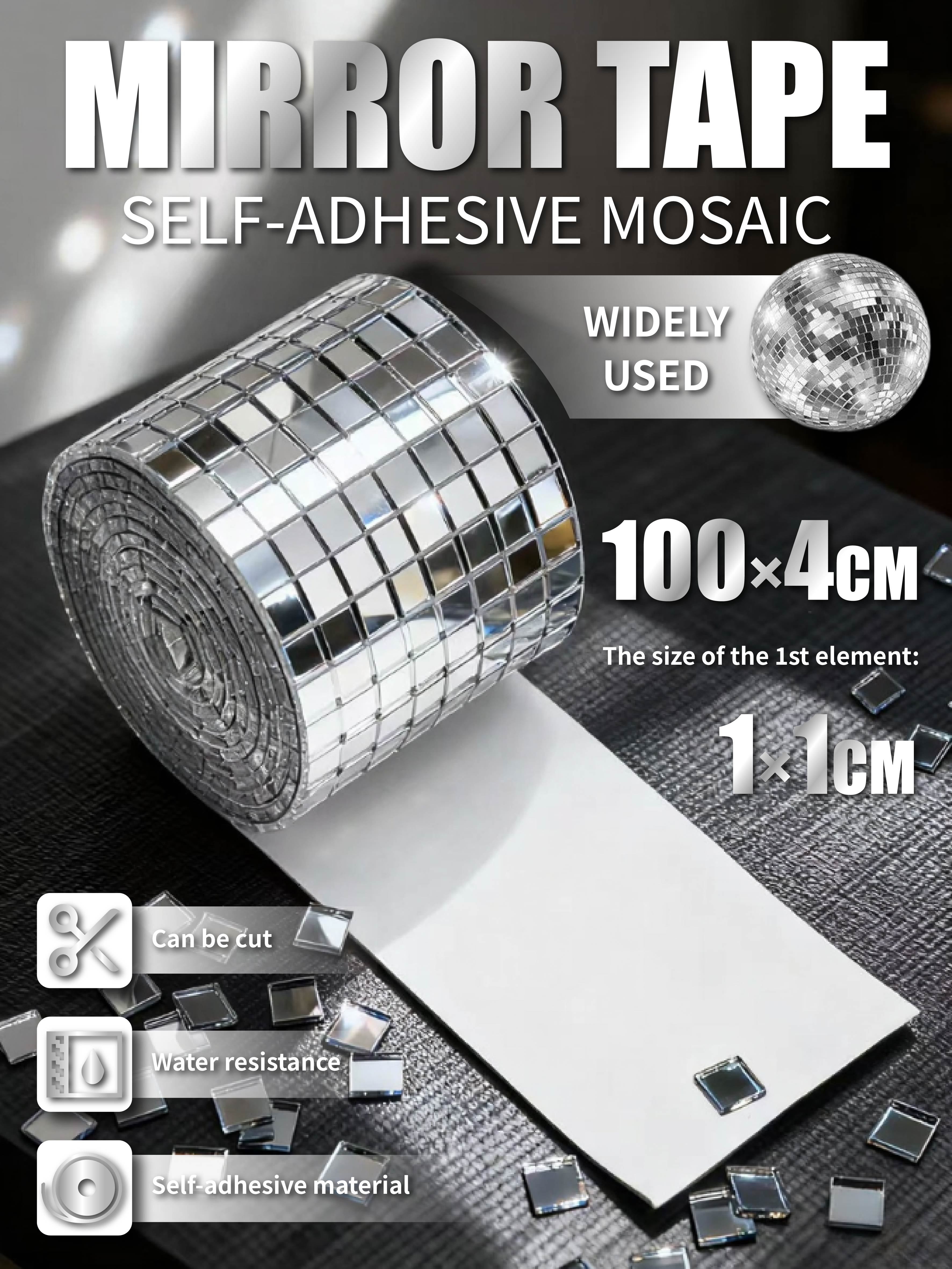 

100×4СМ Самоклеюча Дзеркальна Мозаїчна Стрічка - Квадратні Дзеркальні Плитки 1×1СМ для Декору (Водостійкий та Різаний) срібний