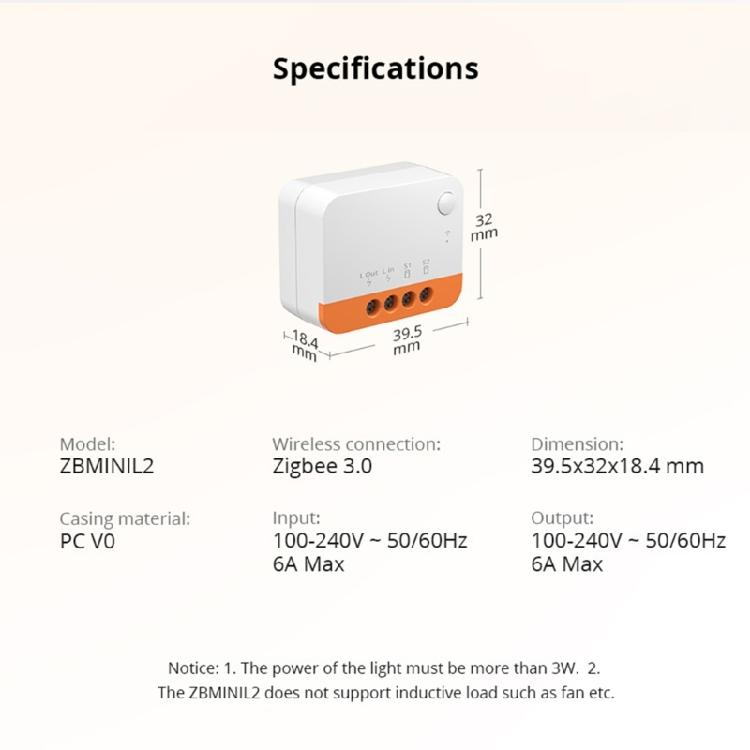 ZBMINI Extreme L2 Zigbee DIY Switch No Neutral Wire Required 2 Way Control