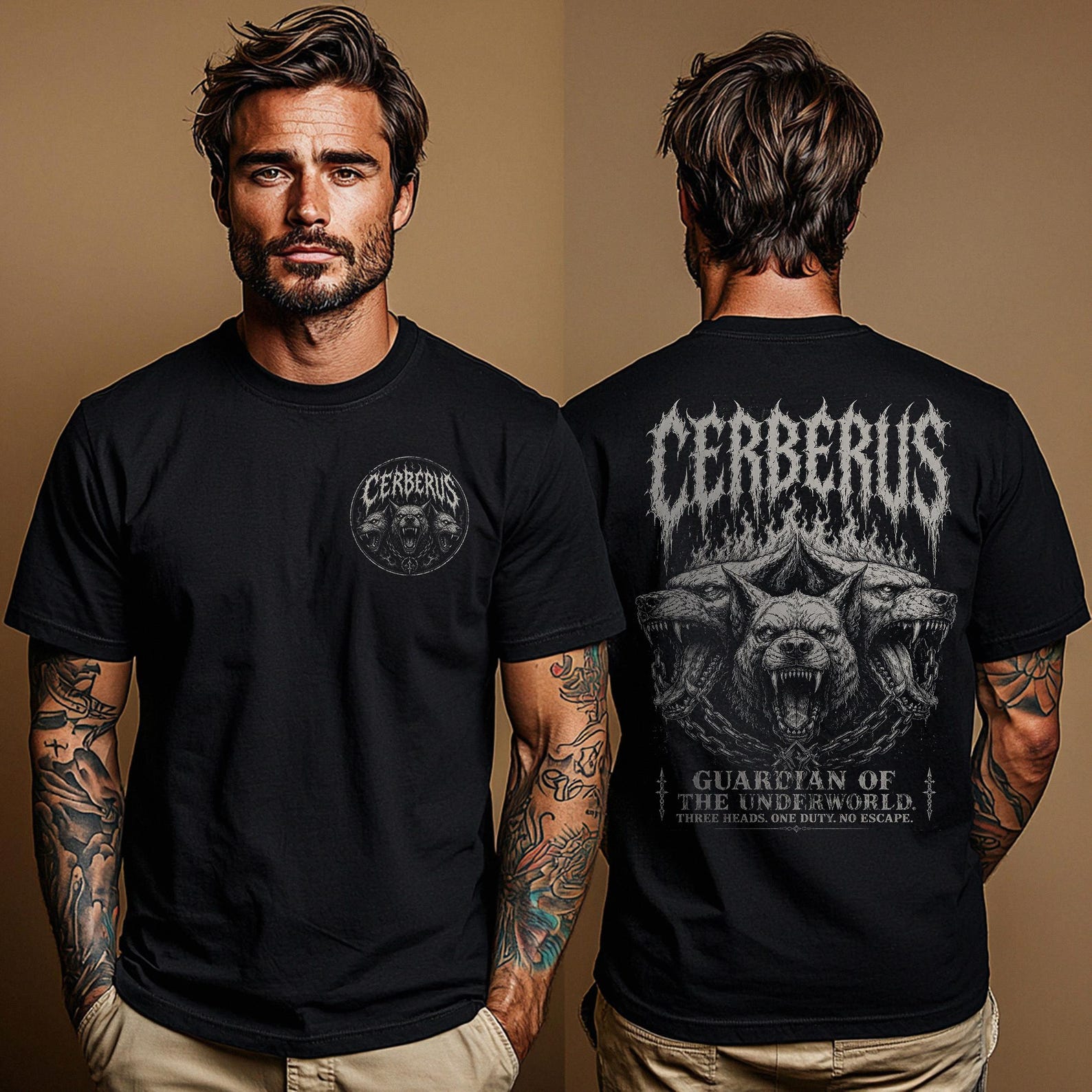 Cerberus T-Shirt: Greek Mythology Metal Tee | Gothic Underworld Unisex Shirt | Dark Fantasy Unisex Tee | Metalhead Gift | Gothic Fashion S
