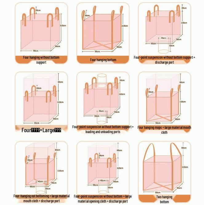 Brand New White Four-Loop Ton Bag with Large Top Opening and Flat Bottom - Thickened Woven Design for Bridge Pre-Loading
