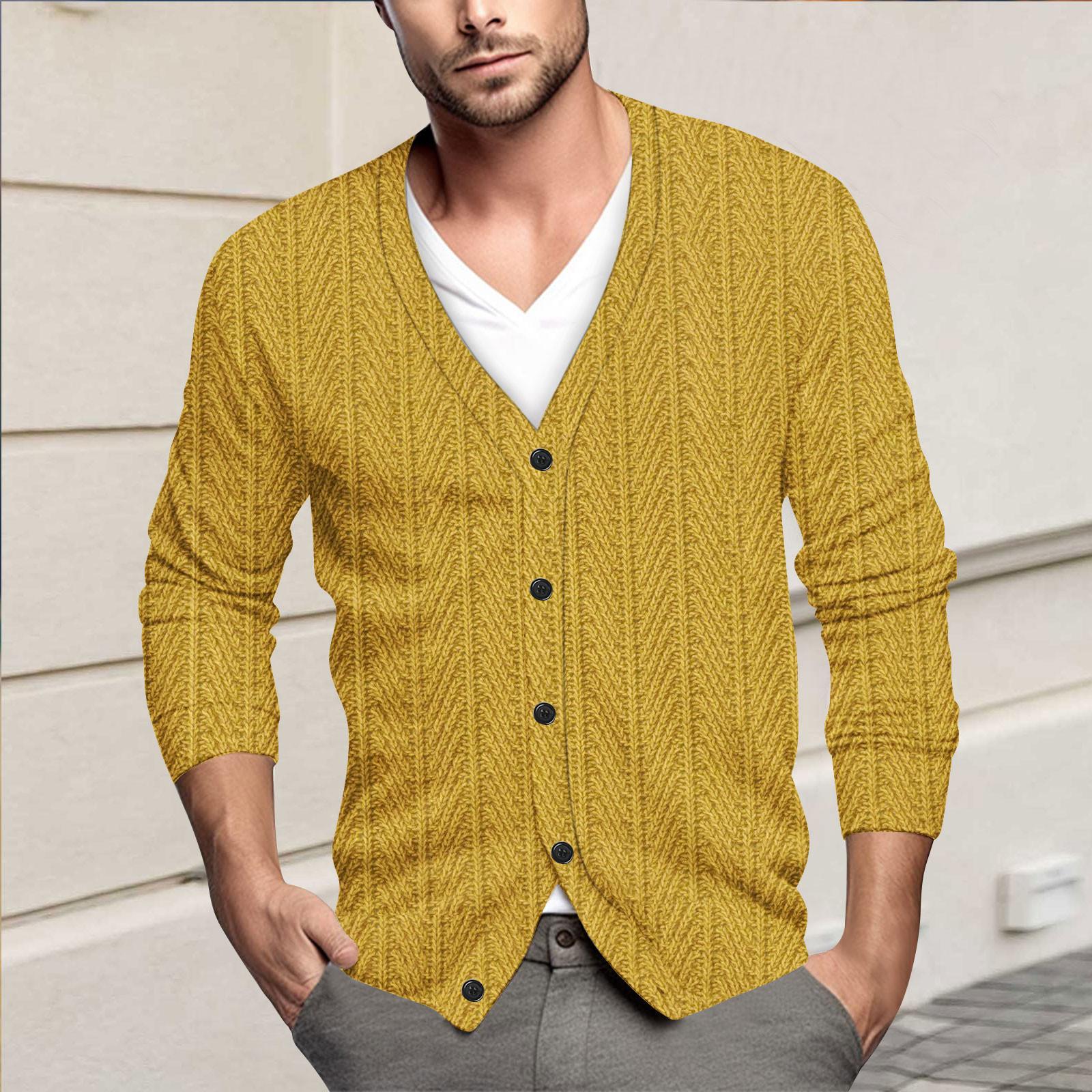 

Мужская повседневная однобортная модная куртка-кардиган с длинными рукавами на пуговицах XL жёлтый