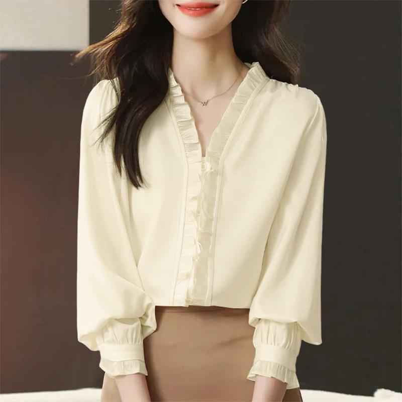 ZANZEA Lässige Bluse mit V-Ausschnitt und langen Ärmeln für Damen