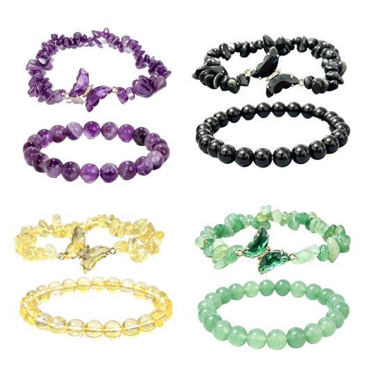 Natural Stone Bead Butterfly Bracelet for Women, Healing Stone Beaded Stretch Bracelet, Calming Spiritual Jewelry Gifts
