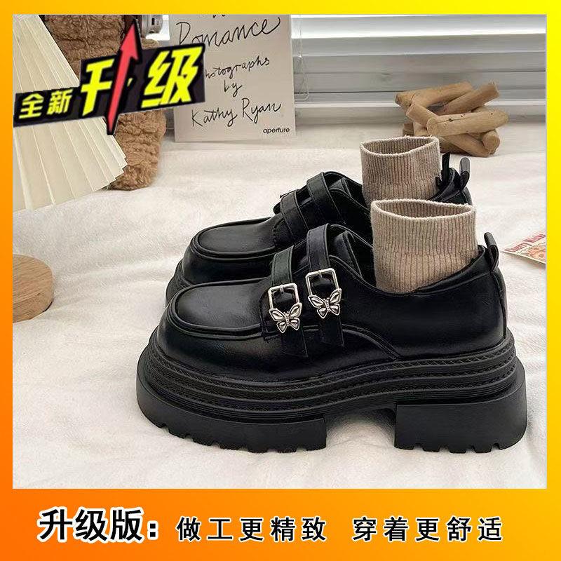 

Люблю jk маленькие кожаные туфли женские 2025 новый осень и зима японский толстая подошва британский стиль толстый каблук на платформе круглый носок черный одинарные туфли 40