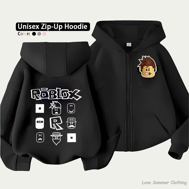 Roblox Kids Zip Hoodie for Kids Ages 4-14 Multiple Pattern Options Unisex Lightweight Zip Jacket HD Print Easy Wear Sporty and Casual Style Polyester