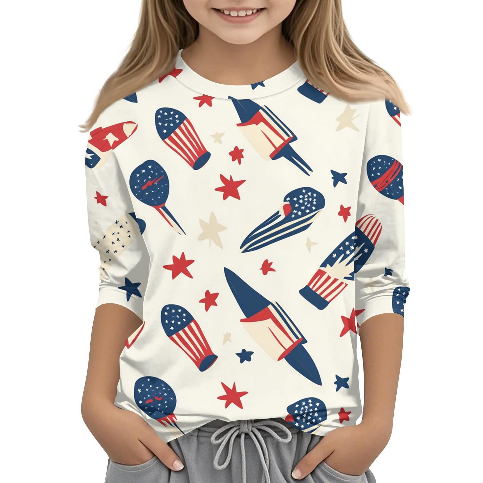 

Детская повседневная футболка с круглым вырезом и принтом «День независимости» с рукавами 7 точек 160 белый