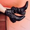 Fashion Women Chunky Heeled Western Boots Faux Suede Ankle Boots Woman Autumn Vintage Loose Tube Pleated  Mid Calf Cowboy Botas Mujer