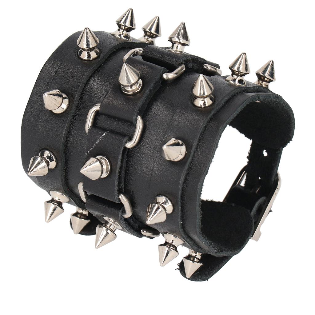 Adjustable Punk Wristband Faux Leather Spikes Bangle Studded Unisex Metal Rivet Bracelet