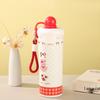 New Cute Cartoon Insulated Stainless Steel Water Cup with Straw and Handheld Rope