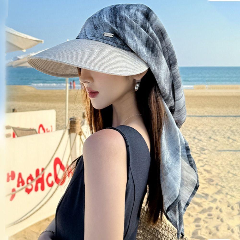 Wide Brim Summer Sun Hat Korean Style Strappy Scarf Hat Retro Scarf Baseball Cap Women