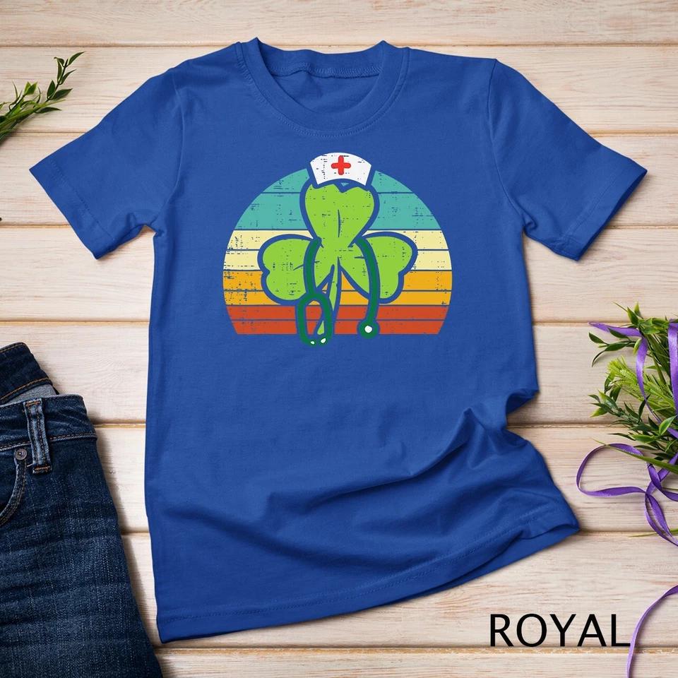 Shamrock Nurse Stethoscope Retro St Patricks Day Nurses RN Unisex T-shirt 8 XL