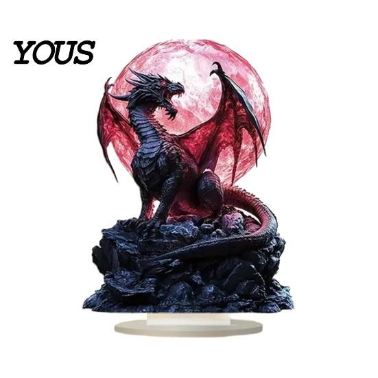 Blood Moon Acrylic Ornament 2D Dragon Crystal Ball Sculpture Figurine, Waterproof Western Decorative Table Sign Fantasy Themed for Living Room Coffee