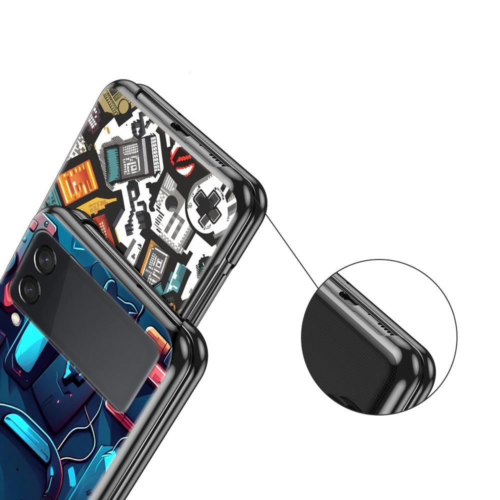 Game Controller Graphic Hard PC Phone Case For Samsung Galaxy Z Flip 7 6 5 4 Black Cover For Galaxy Z Flip 3 Foldable Fundas Bag