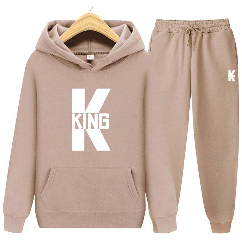King Print Tracksuit 2 Pieces Set Long Sleeve Sweatshirts for Men Women Sport Suit Hooded Pullover Sweatshirt Top Coat