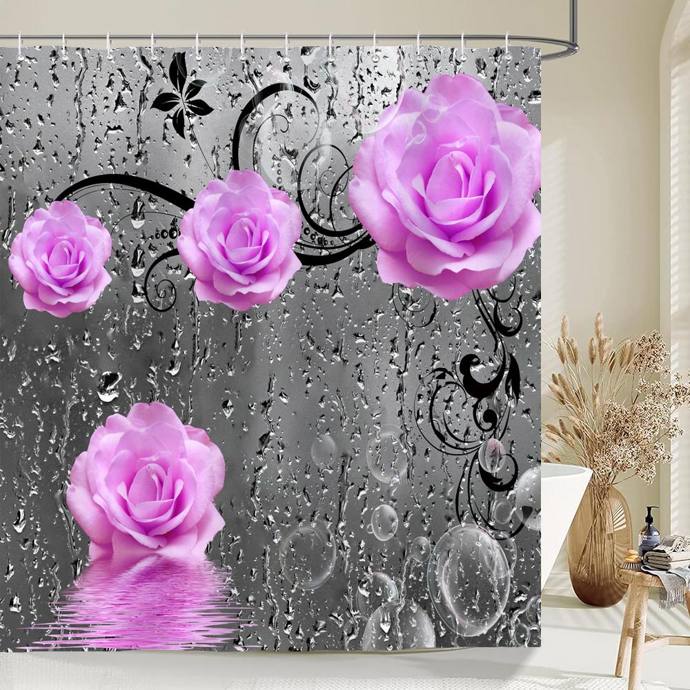 Beautiful Flower Butterfly Art Fabric Shower Curtain,Rose Decor Bathroom Shower Curtains with Hooks,Waterproof Bathroom Curtains