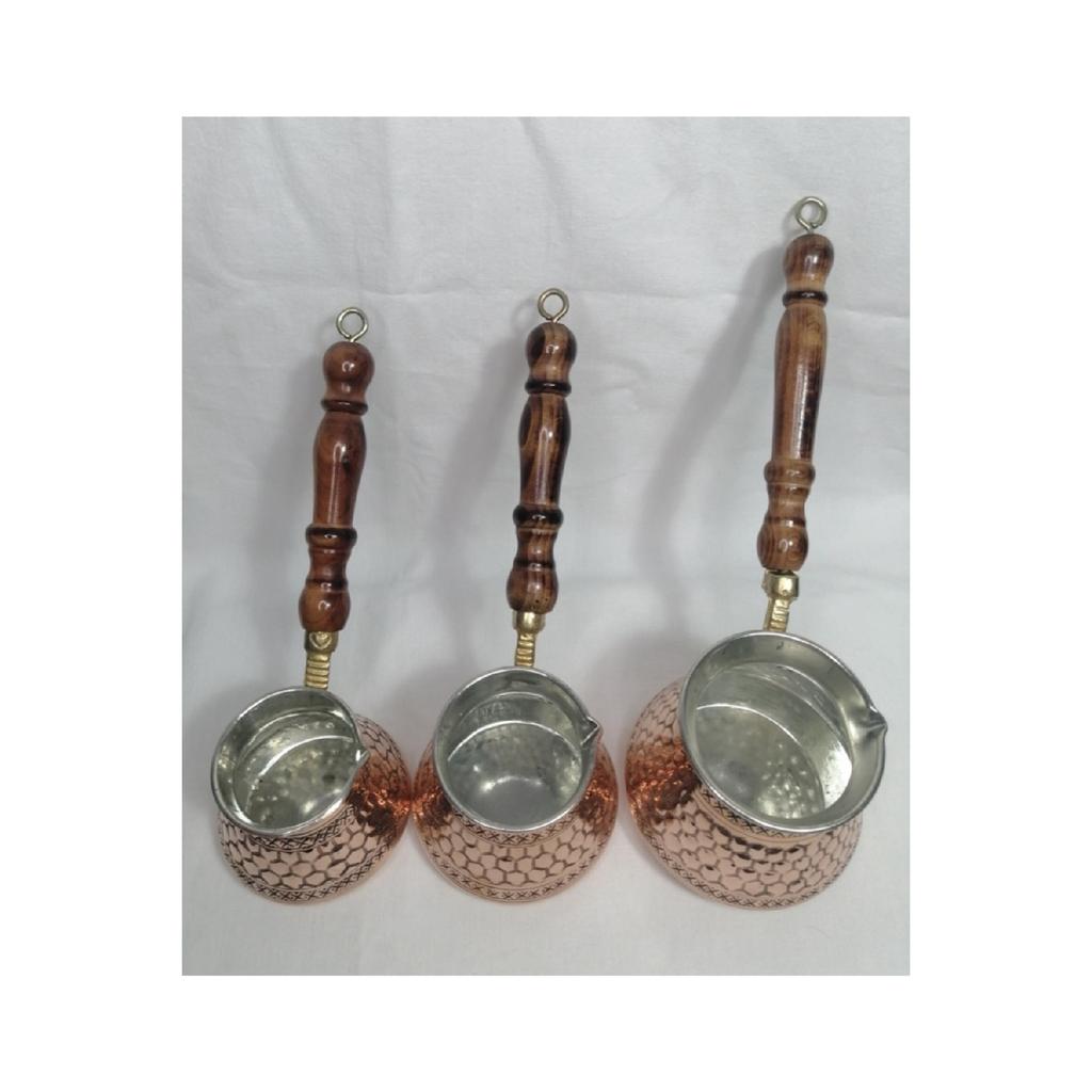 Copper 3-piece Coffee Pot Set Handmade Wooden Handle Sliced model