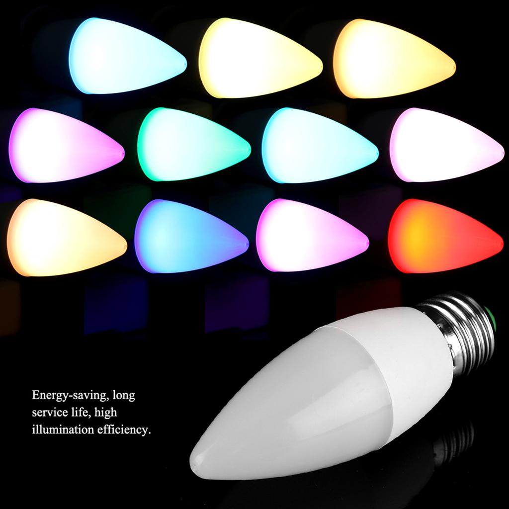 3W Multi Color Changing LED Candle Light Bulb AC85-265V with Remote Control(E27RGB+Cool White)