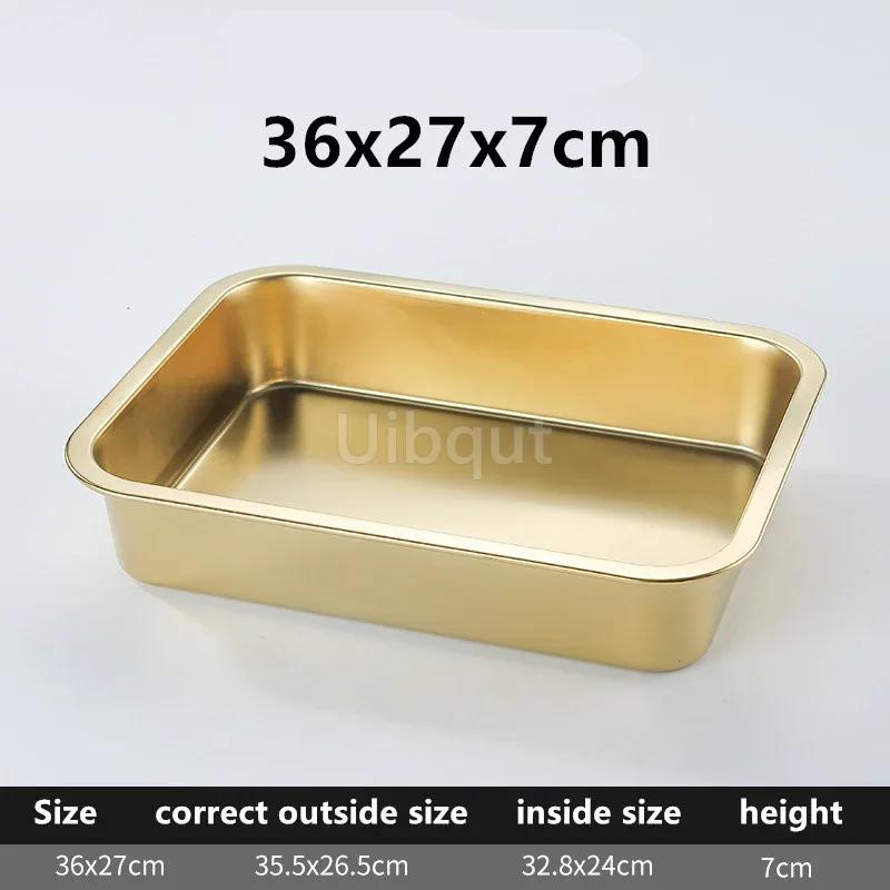 Gold Golden 304 Stainless Steel Plate Storage Tray Rectangular Square Oven Basin Baking Pot Dish Deep Bbq Cafeteria Soup Bowl
