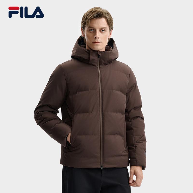 FILA Blue Fashion Trendy Retro Versatile Goose Down Comfortable Warm Puffy Hooded Down Jacket Men outerwear Brown F11M542905FBN