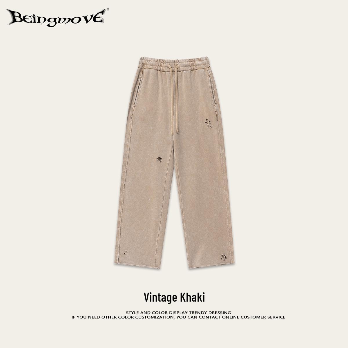 

2025 Spring Men s Distressed Wide-Leg Sweatpants - European & American Style, Frayed, Loose Fit, Casual Long Pants. Large