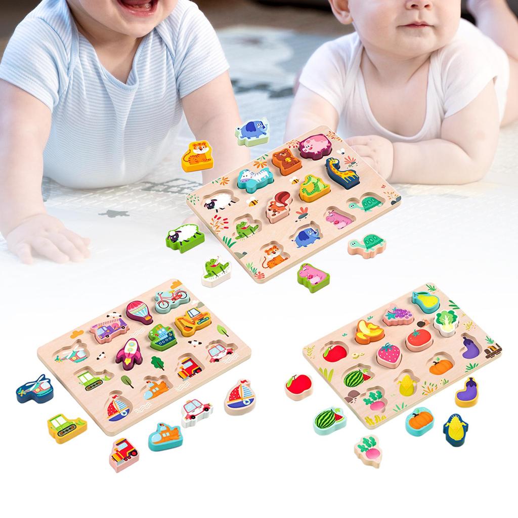 Education Multiple Shape Puzzle Early Sensorial Development Toy Wooden Jigsaw