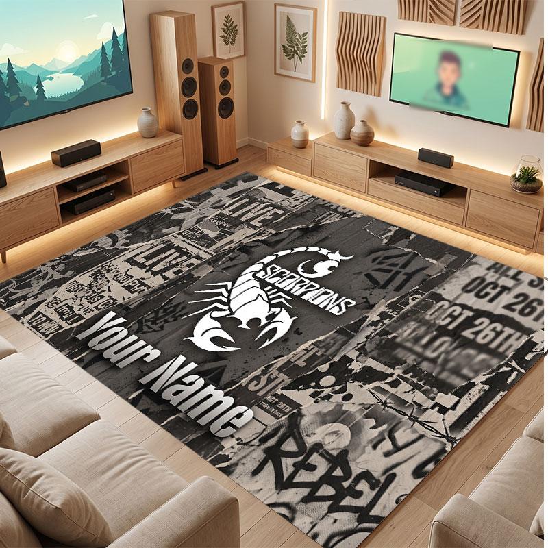 Personalisierter Kristall-Samt-Teppich mit Skorpionen, Weicher Anti-Rutsch-Teppich mit individuellem Namens-Text für Wohnzimmer, Schlafzimmer
